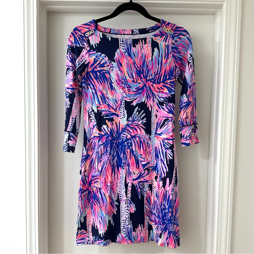 Lilly Pulitzer Pink and Blue Tropical 3/4 Sleeve Dress, Size XXS